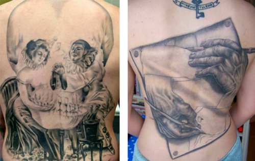 Back Body Grey Ink Optical Illusion Tattoos
